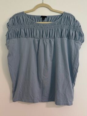 Ann Taylor Factory Dusty Blue Smocked Top | Soft Stretch Blouse M